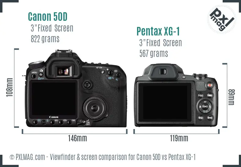 Canon 50D vs Pentax XG-1 Screen and Viewfinder comparison Canon 50D vs Pentax XG-1 Screen and Viewfinder comparison