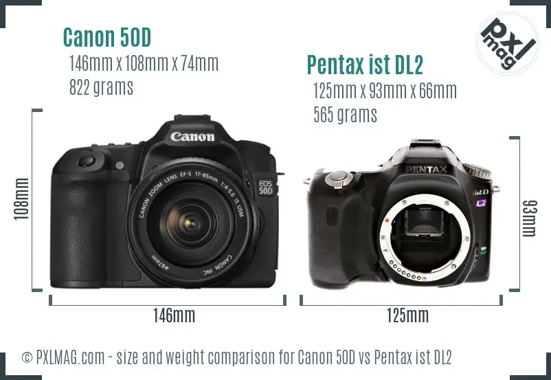 Canon 50D vs Pentax ist DL2 size comparison