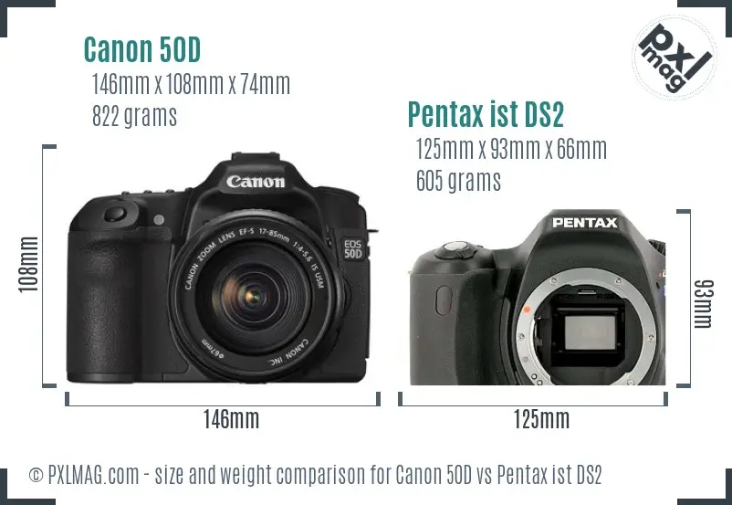 Canon 50D vs Pentax ist DS2 size comparison