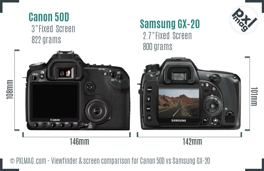 Canon 50D vs Samsung GX-20 Screen and Viewfinder comparison