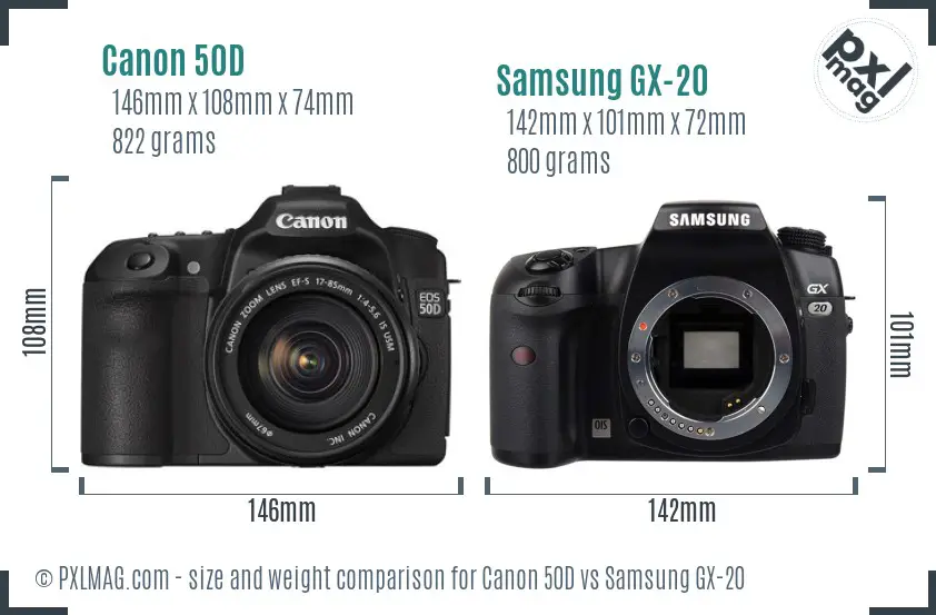 Canon 50D vs Samsung GX-20 size comparison