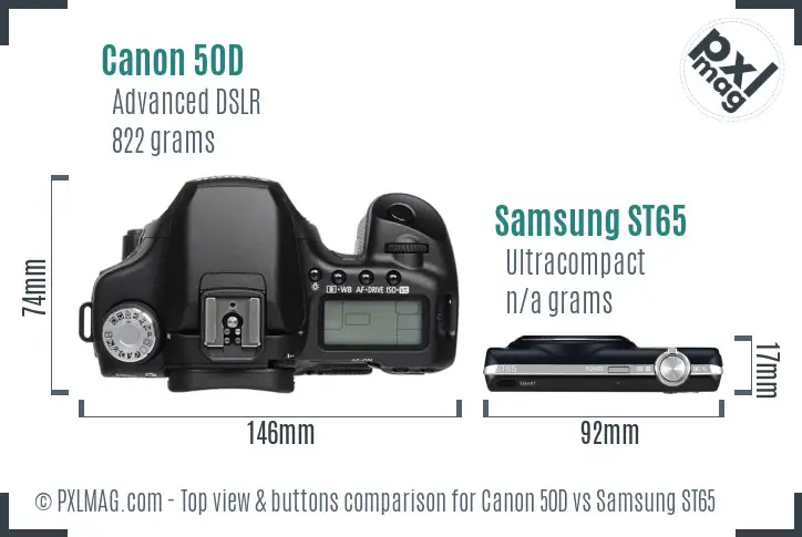 Canon 50D vs Samsung ST65 top view buttons comparison