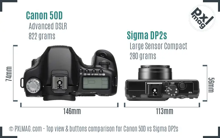 Canon 50D vs Sigma DP2s top view buttons comparison