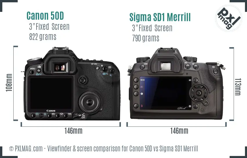 Canon 50D vs Sigma SD1 Merrill Screen and Viewfinder comparison