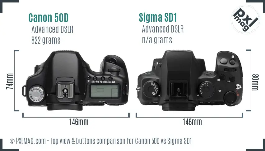 Canon 50D vs Sigma SD1 top view buttons comparison