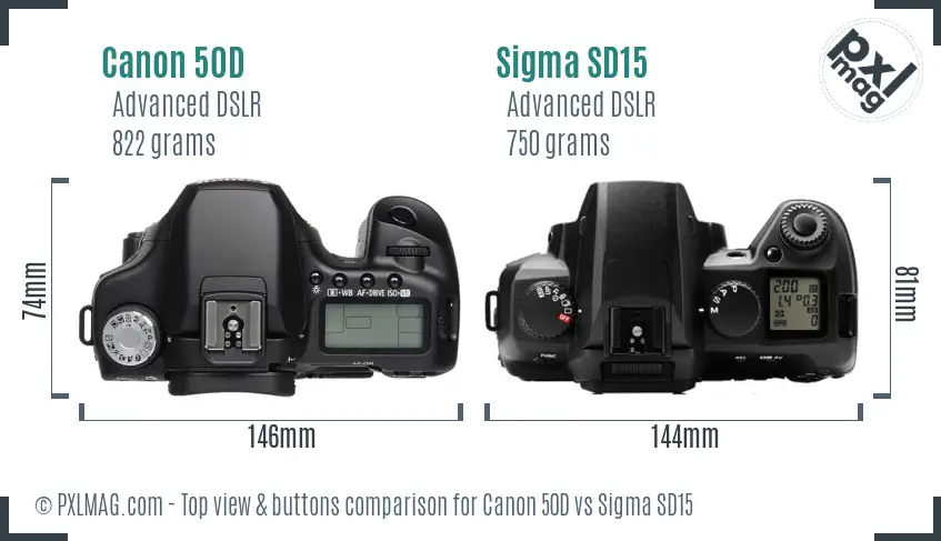 Canon 50D vs Sigma SD15 top view buttons comparison