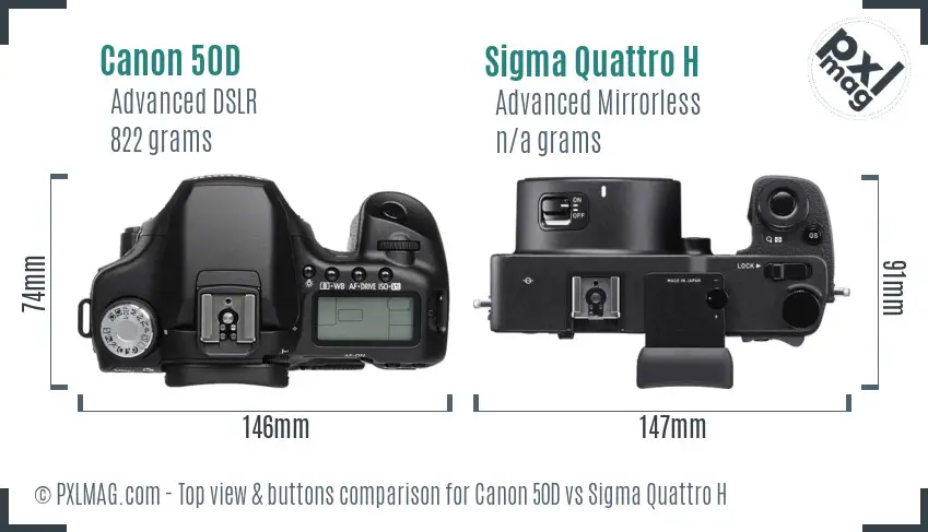 Canon 50D vs Sigma Quattro H top view buttons comparison