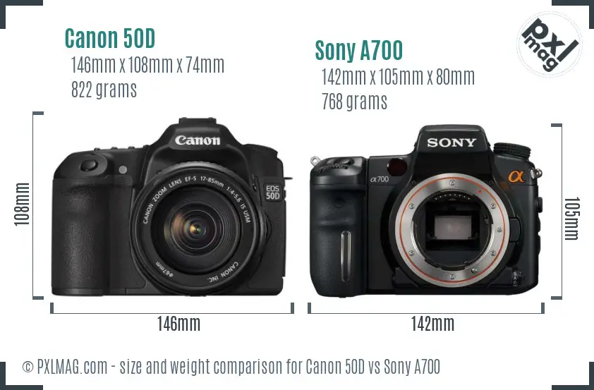 Canon 50D vs Sony A700 size comparison