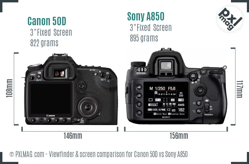 Canon 50D vs Sony A850 Screen and Viewfinder comparison
