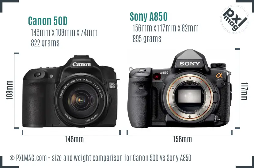 Canon 50D vs Sony A850 size comparison