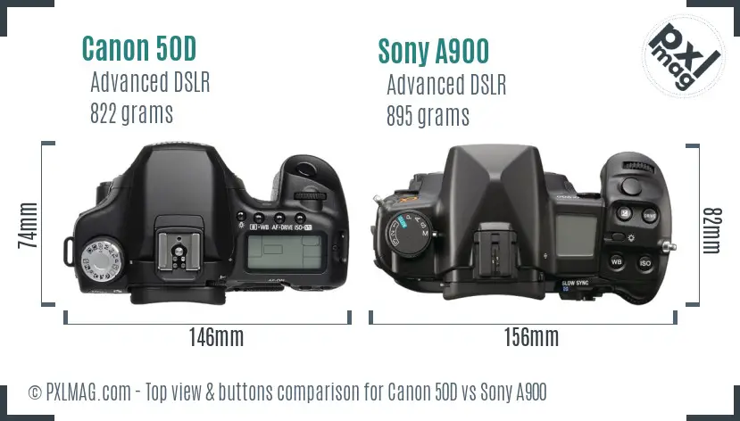 Canon 50D vs Sony A900 top view buttons comparison