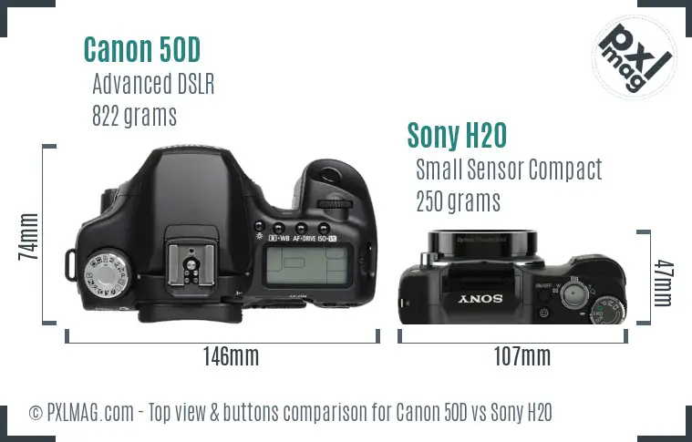 Canon 50D vs Sony H20 top view buttons comparison