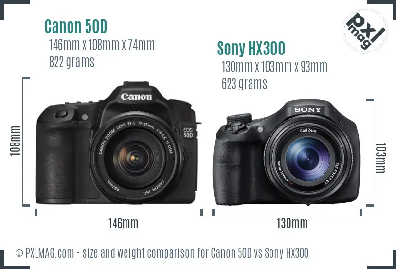 Canon 50D vs Sony HX300 size comparison Canon 50D vs Sony HX300 size comparison