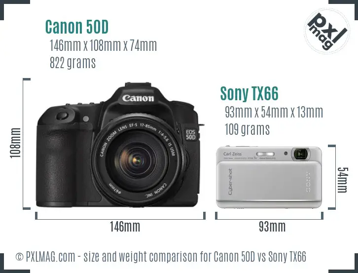 Canon 50D vs Sony TX66 size comparison
