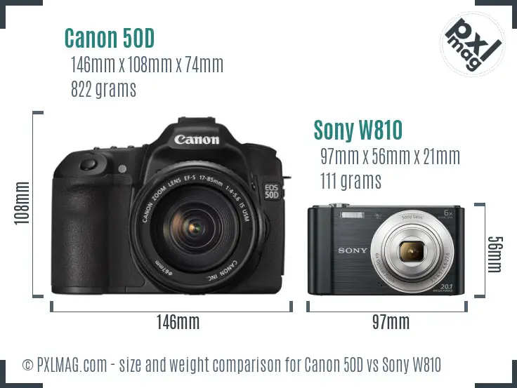 Canon 50D vs Sony W810 size comparison