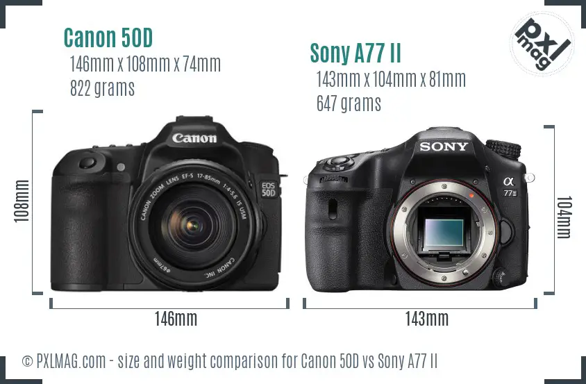 Canon 50D vs Sony A77 II size comparison