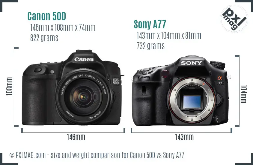 Canon 50D vs Sony A77 size comparison