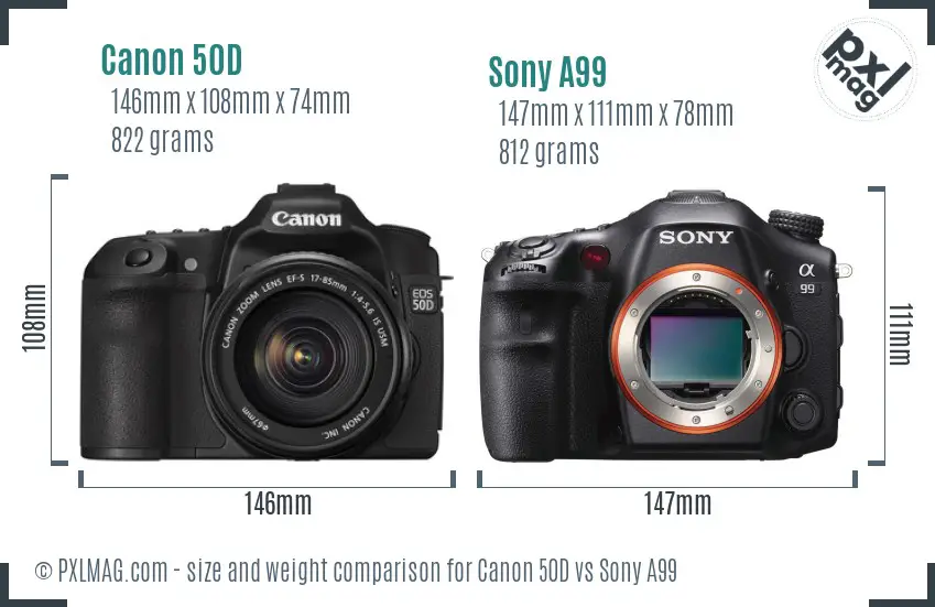 Canon 50D vs Sony A99 size comparison
