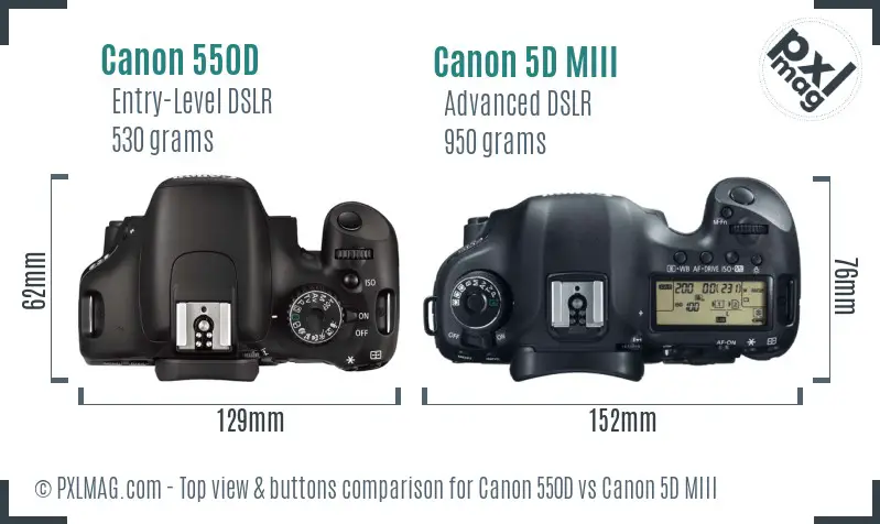 Canon 550D vs Canon 5D MIII top view buttons comparison Canon 550D vs Canon 5D MIII top view buttons comparison