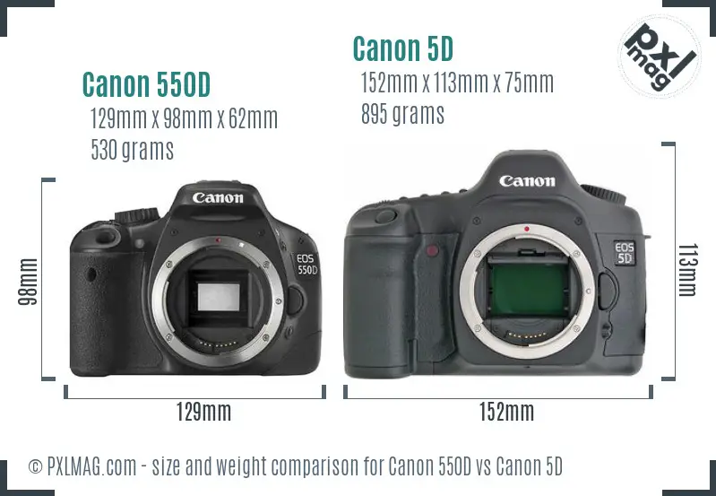 Canon 550D vs Canon 5D size comparison