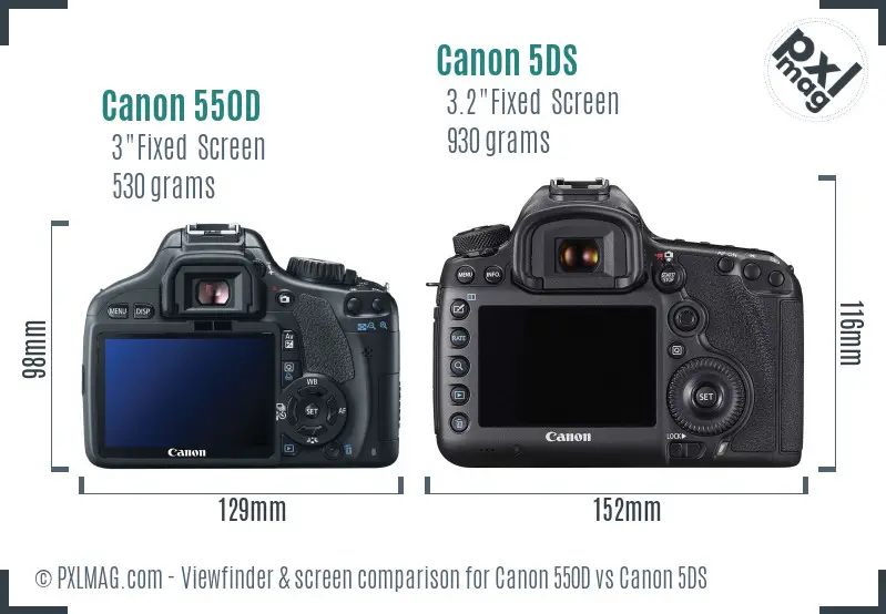 Canon 550D vs Canon 5DS Screen and Viewfinder comparison