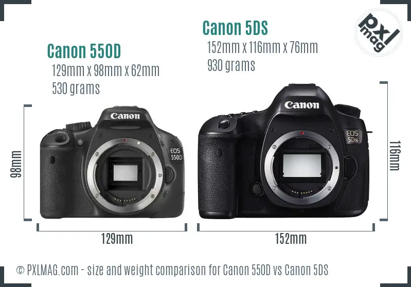 Canon 550D vs Canon 5DS size comparison