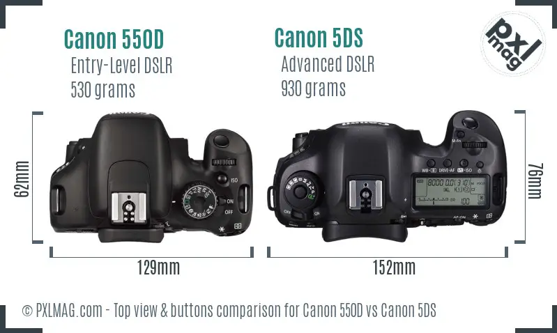 Canon 550D vs Canon 5DS top view buttons comparison