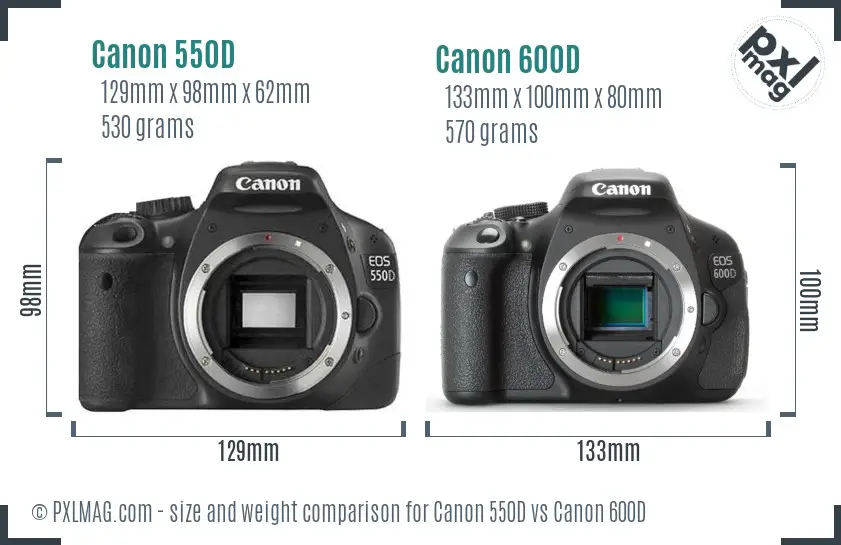 Canon 550D vs Canon 600D size comparison