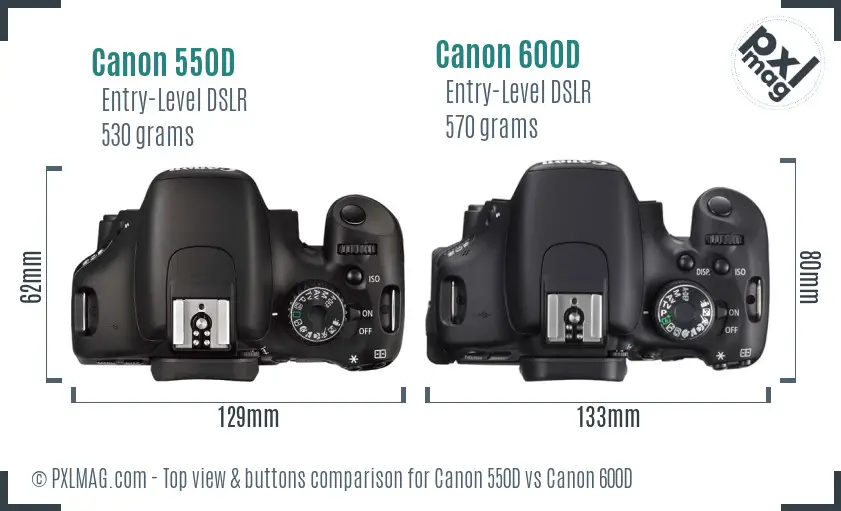 Canon 550D vs Canon 600D top view buttons comparison