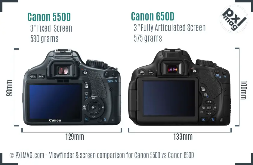 Canon 550D vs Canon 650D Screen and Viewfinder comparison