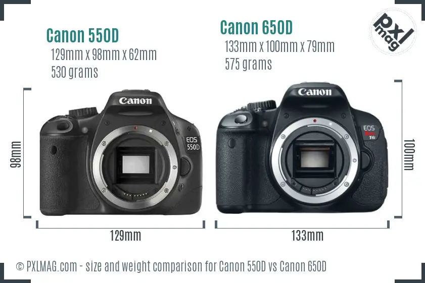 Canon 550D vs Canon 650D size comparison