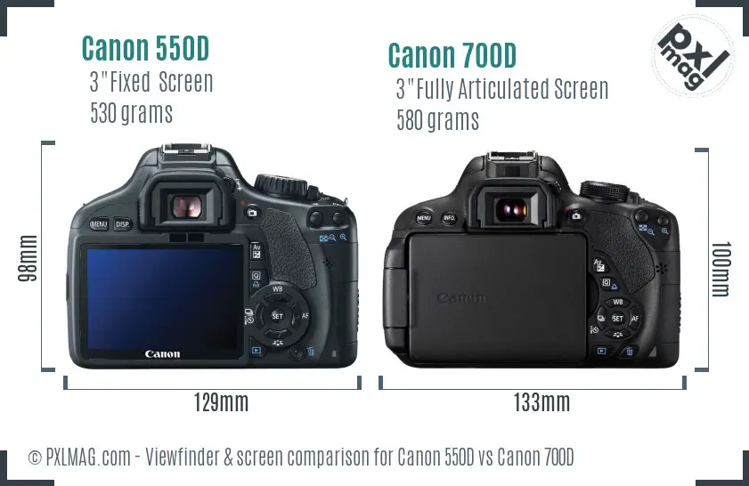 Canon 550D vs Canon 700D Screen and Viewfinder comparison