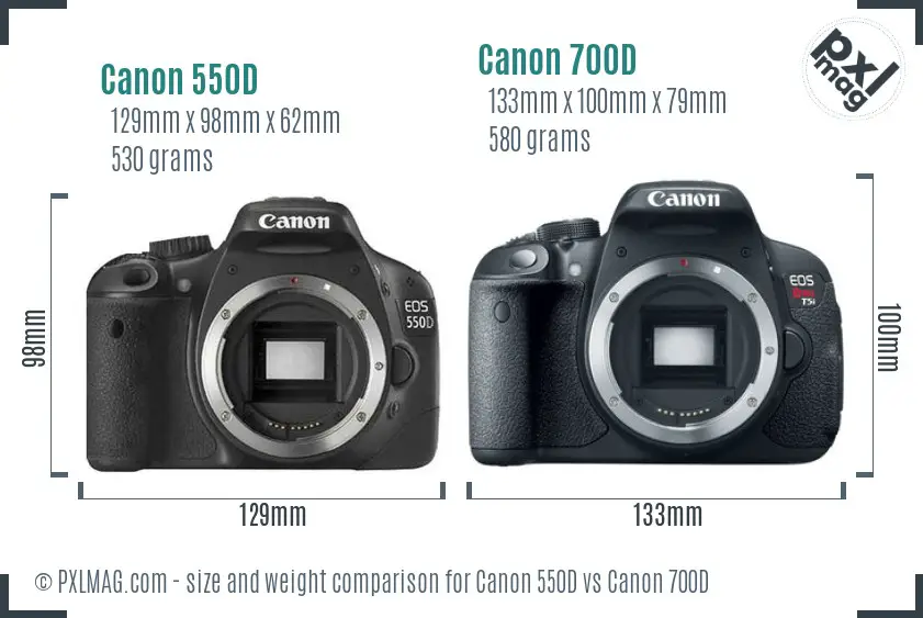 Canon 550D vs Canon 700D size comparison