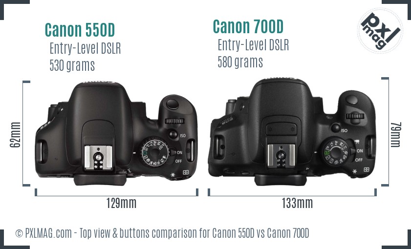 Canon 550D vs Canon 700D top view buttons comparison