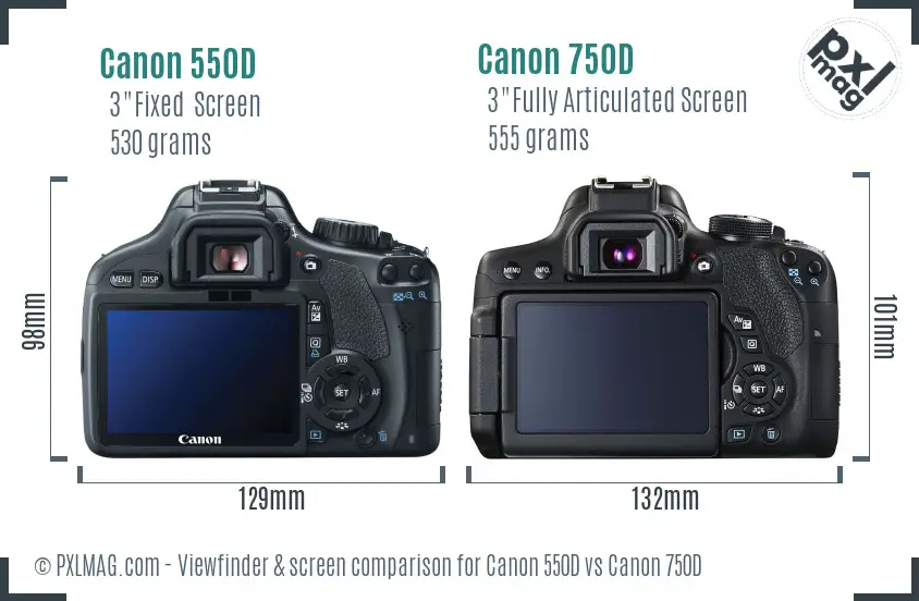 Canon 550D vs Canon 750D Screen and Viewfinder comparison