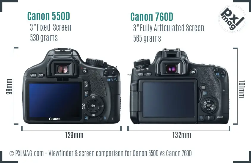 Canon 550D vs Canon 760D Screen and Viewfinder comparison