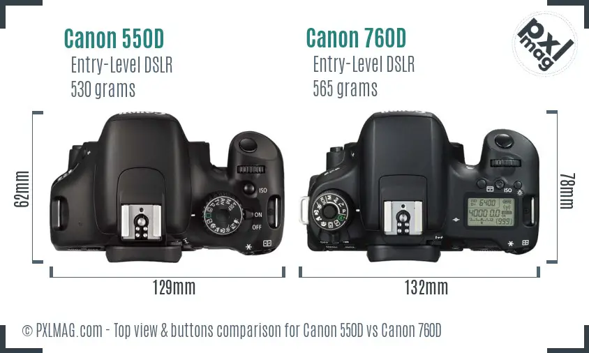 Canon 550D vs Canon 760D top view buttons comparison