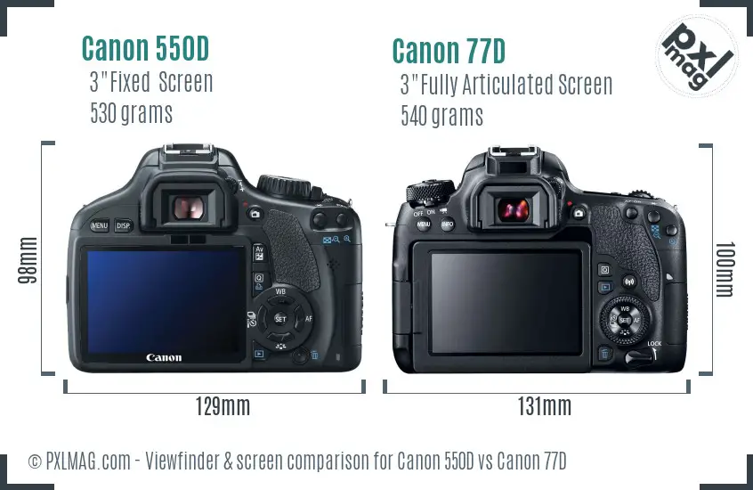 Canon 550D vs Canon 77D Screen and Viewfinder comparison