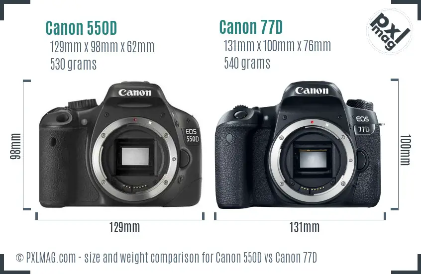 Canon 550D vs Canon 77D size comparison