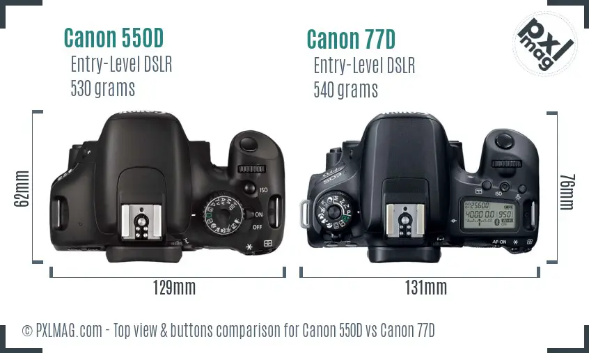 Canon 550D vs Canon 77D top view buttons comparison