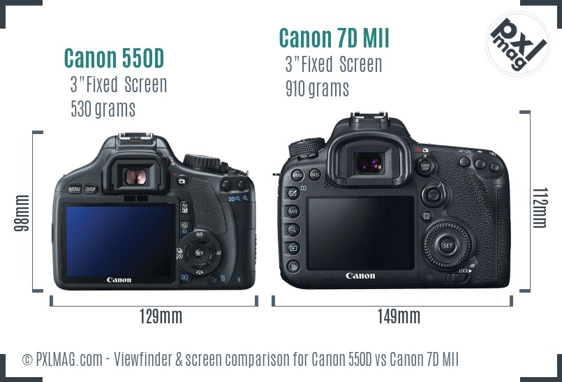 Canon 550D vs Canon 7D MII Screen and Viewfinder comparison