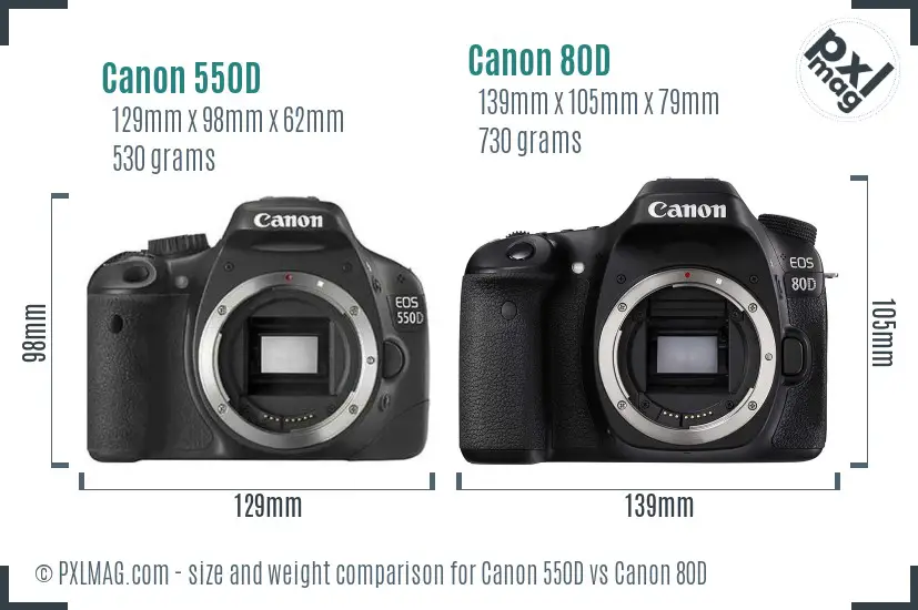 Canon 550D vs Canon 80D size comparison Canon 550D vs Canon 80D size comparison