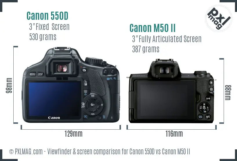 Canon 550D vs Canon M50 II Screen and Viewfinder comparison