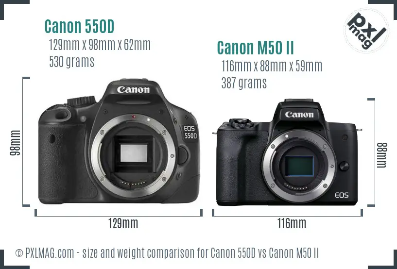 Canon 550D vs Canon M50 II size comparison