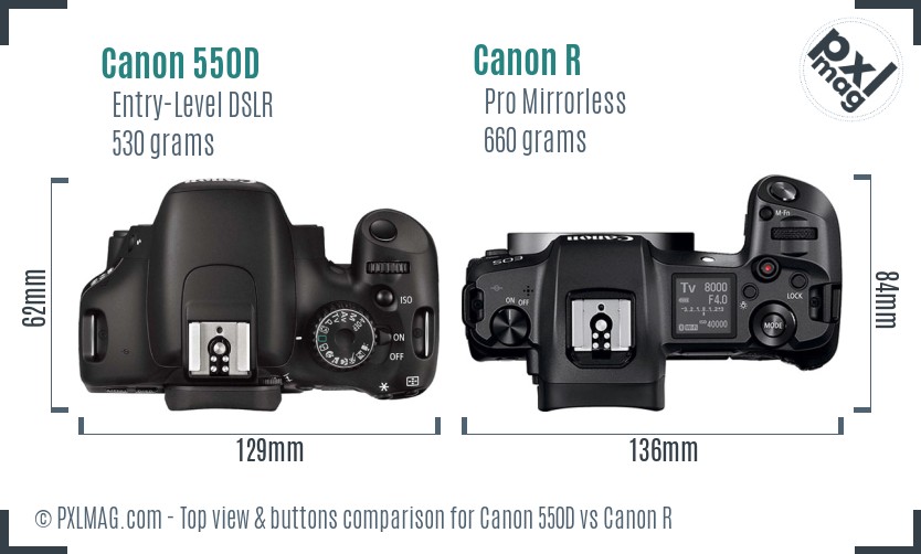 Canon 550D vs Canon R top view buttons comparison