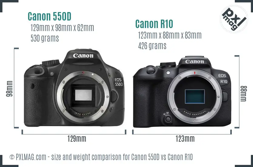 Canon 550D vs Canon R10 size comparison Canon 550D vs Canon R10 size comparison