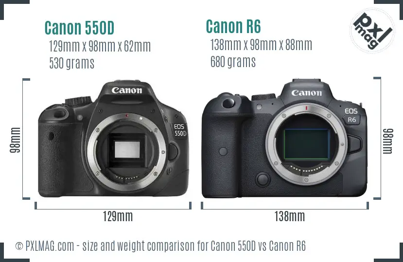 Canon 550D vs Canon R6 size comparison Canon 550D vs Canon R6 size comparison