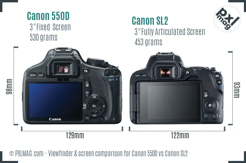 Canon 550D vs Canon SL2 Screen and Viewfinder comparison