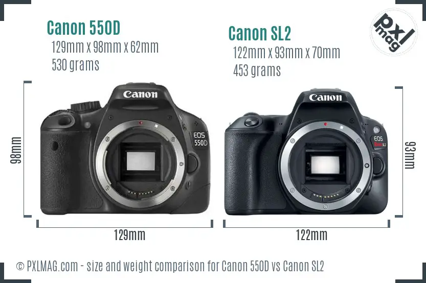 Canon 550D vs Canon SL2 size comparison