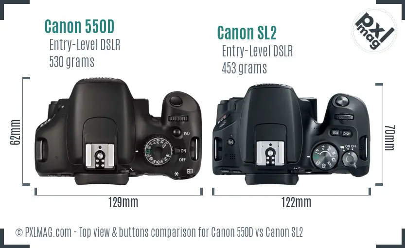 Canon 550D vs Canon SL2 top view buttons comparison